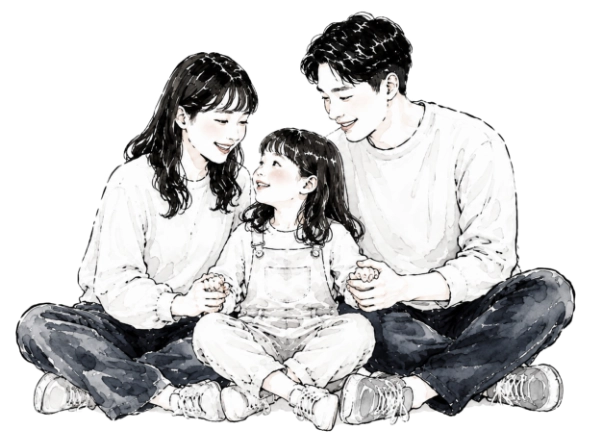 3人家族5歳子供イラスト