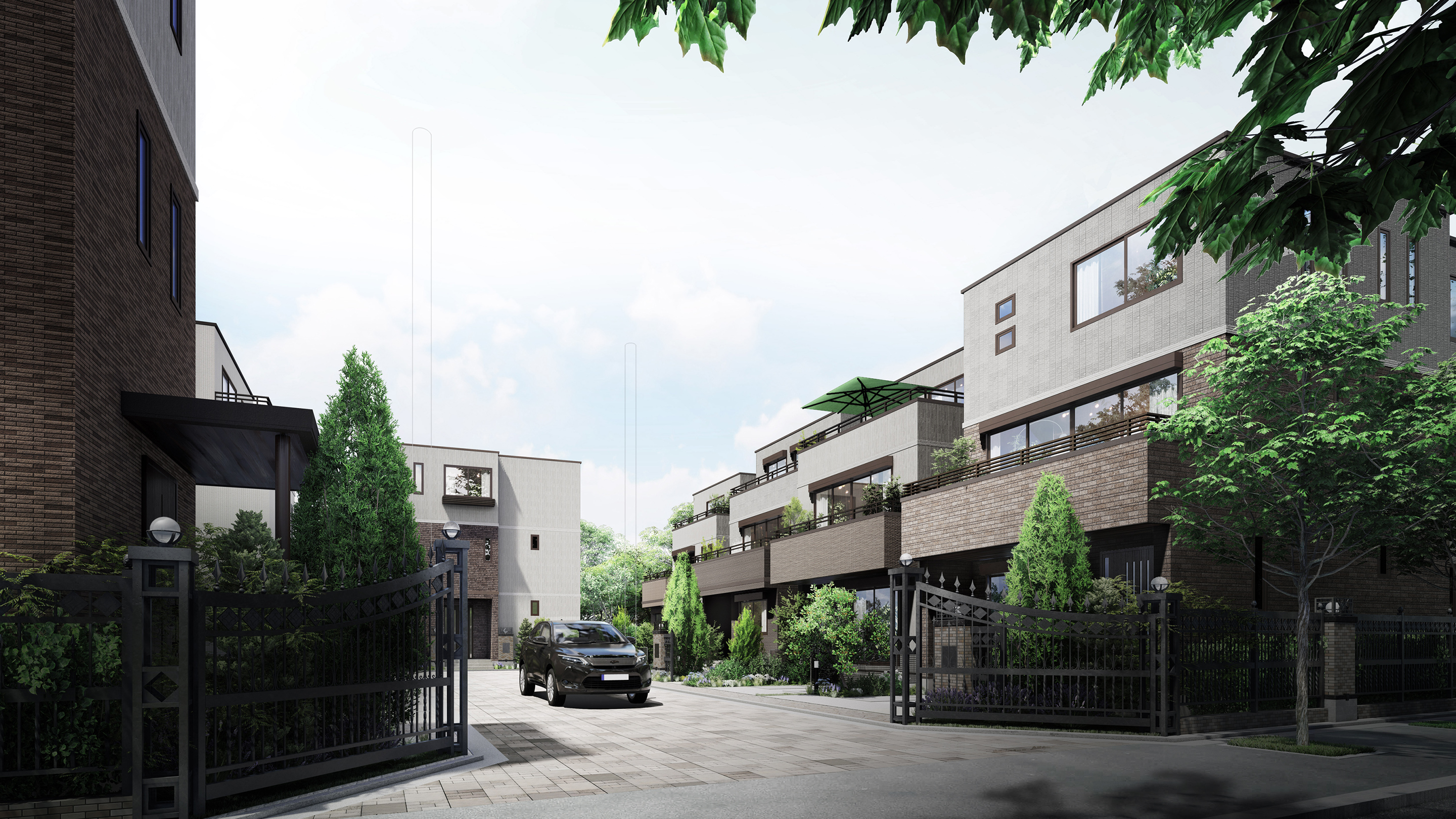 アイアン製のタウンウォールが迎える、格式の高い邸宅街区。