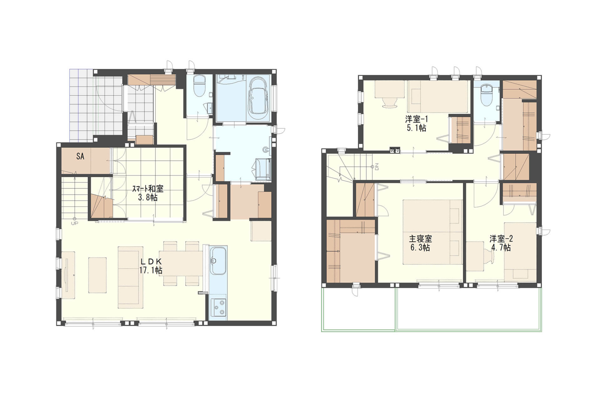 【30坪台】4LDKの2階建ての間取り図