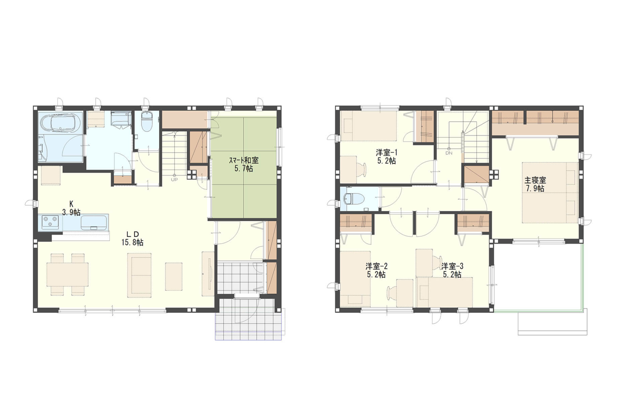【36.3坪】可変性のある子ども部屋のある2階建て間取り