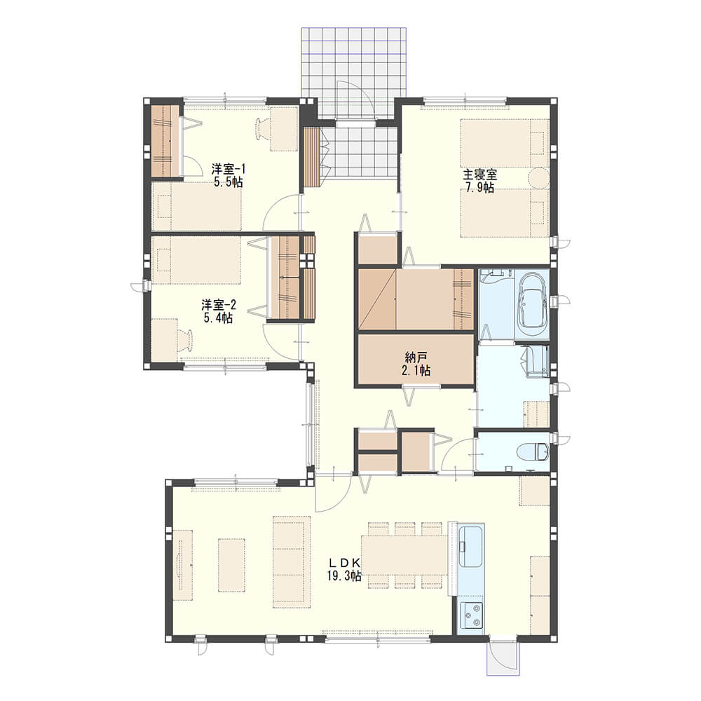 【30.9坪】コの字型の平屋タイプ