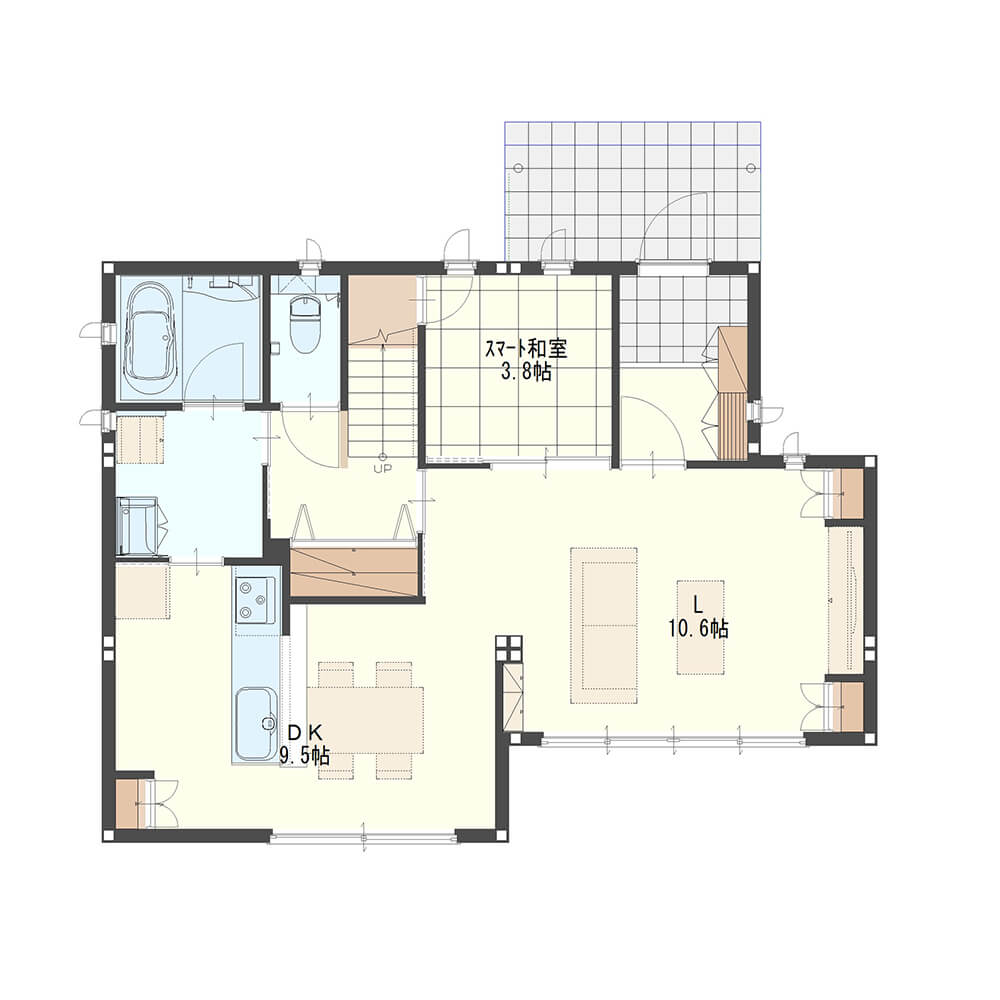 【34.8坪】リビングと連続した多目的和室のある2階建て
