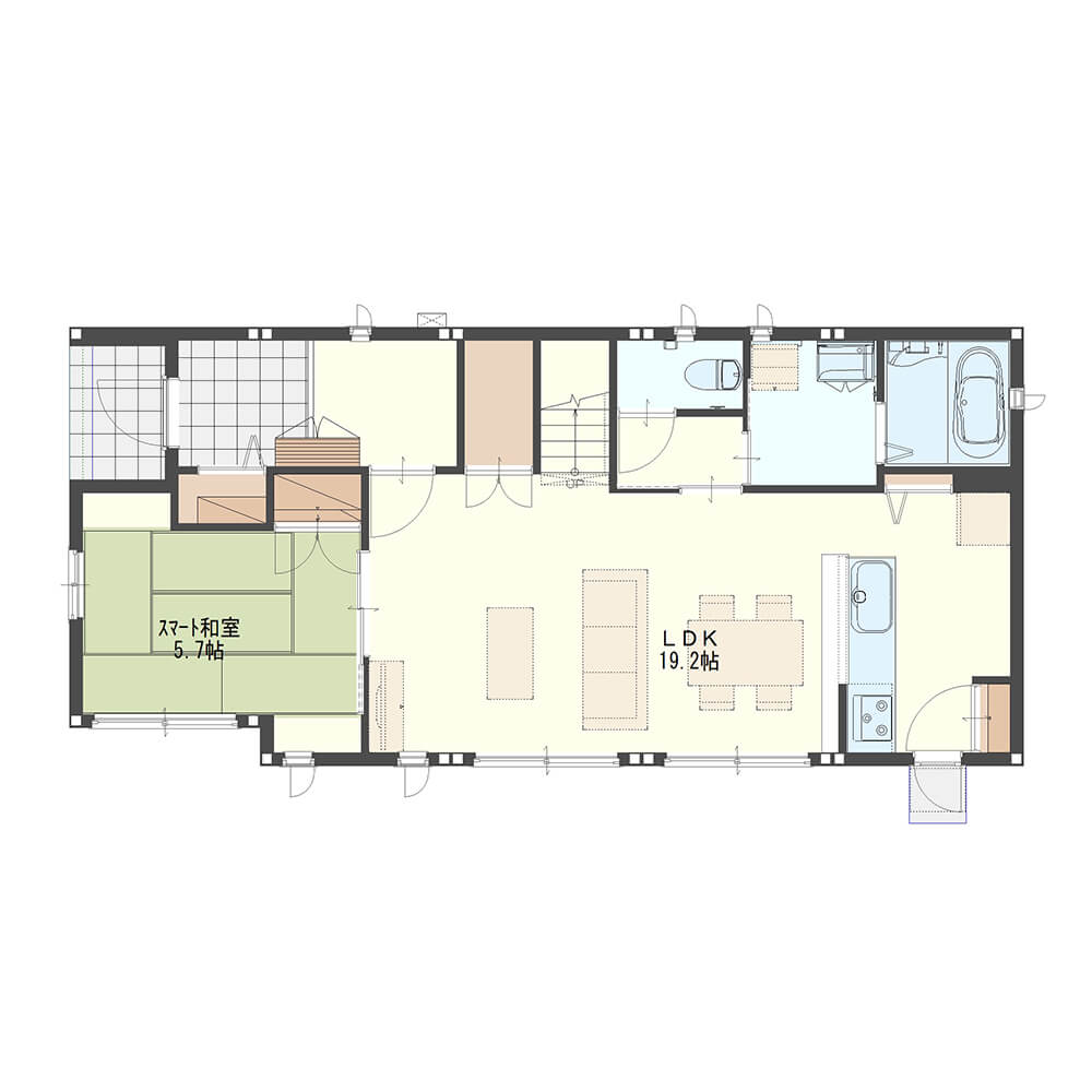 LDKを広くする廊下レス設計の4LDK(1階)