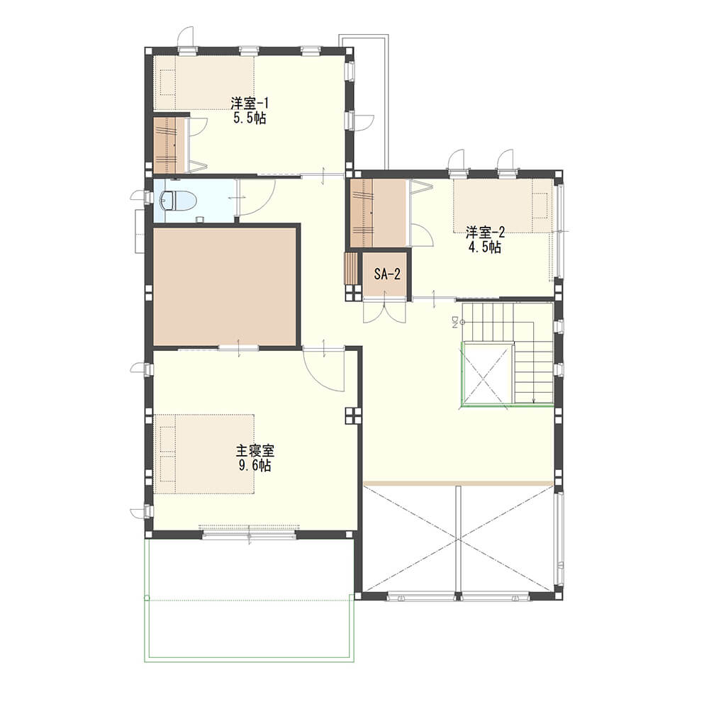 【45坪・4LDK・2階建て】2階のセカンドリビングと繋がる吹き抜けの家②