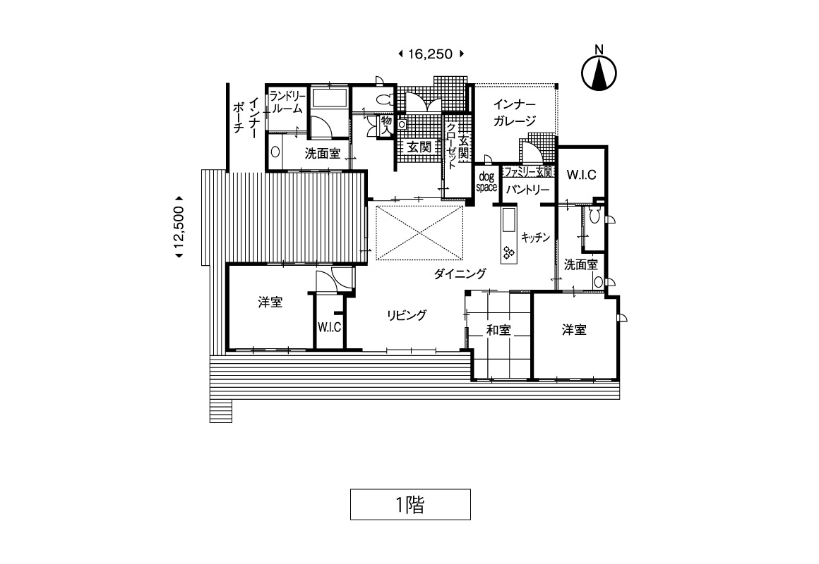 室内干しを快適に！外干しへの動線もスムーズなランドリールームの間取り図