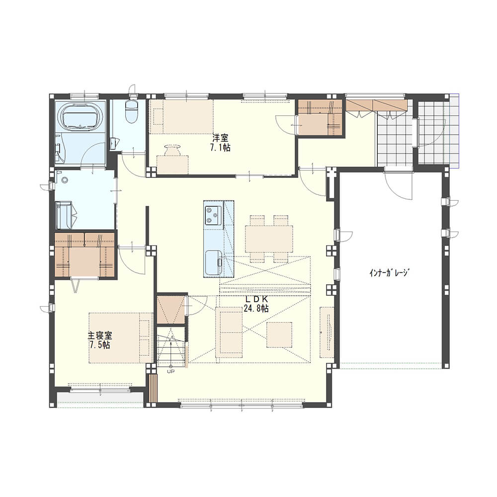 【約35坪】3LDKの平屋の間取り図