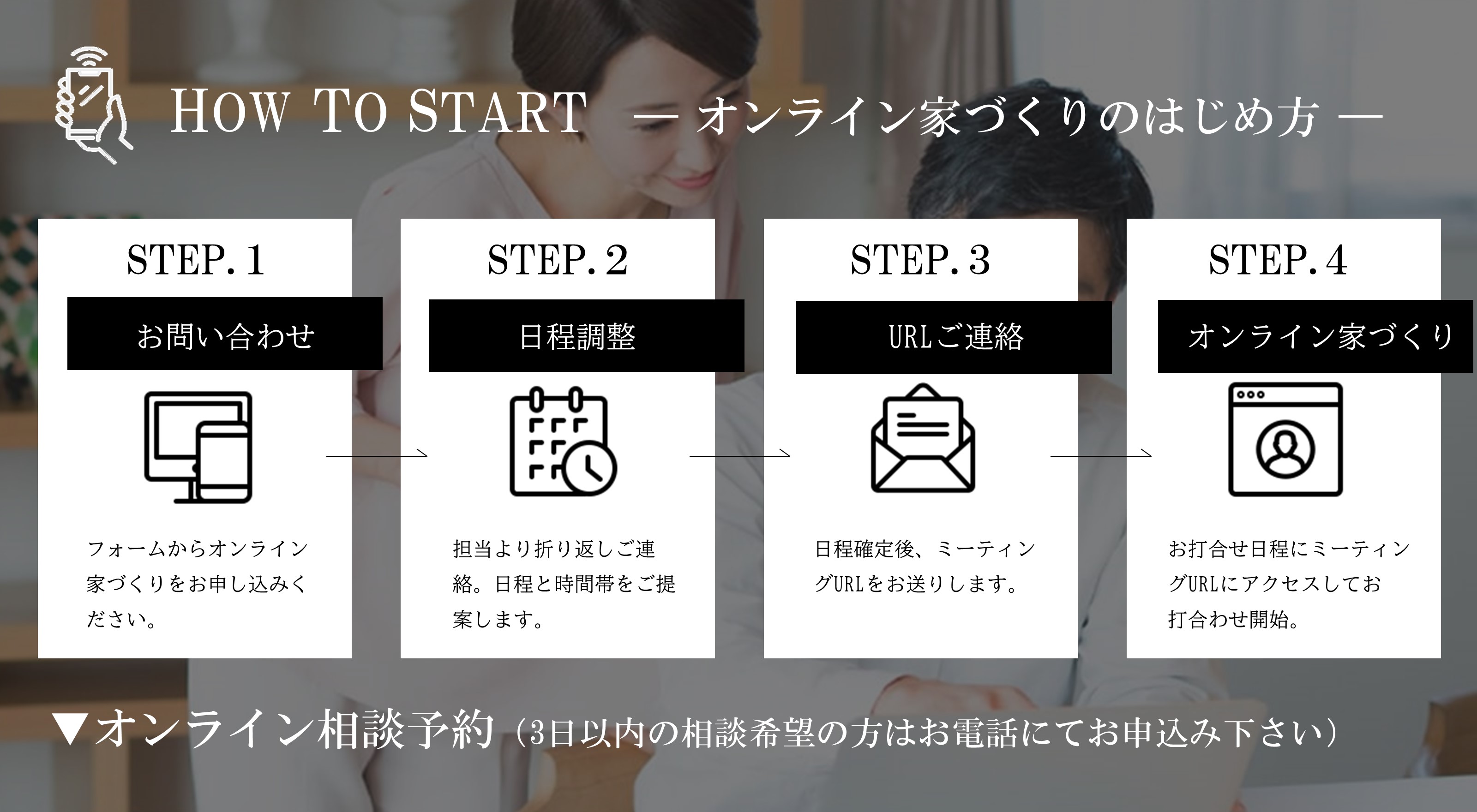 オンライン相談予約（3日以内の相談希望の方はお電話にてお申込みください）