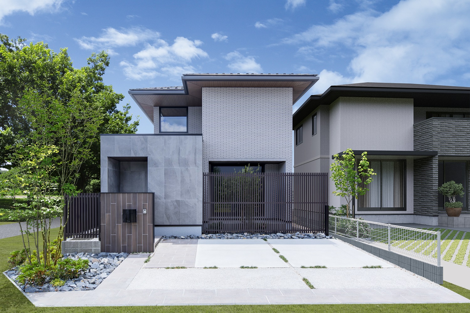 大判タイルが高級感をもたらす外観デザインです