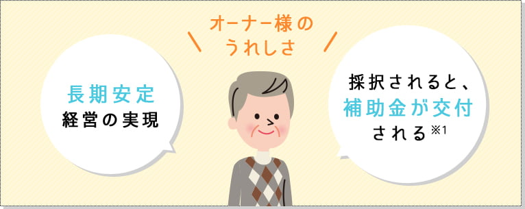 オーナー様のうれしさ 長期安定経営の実現、採択されると、補助金が交付される※1
